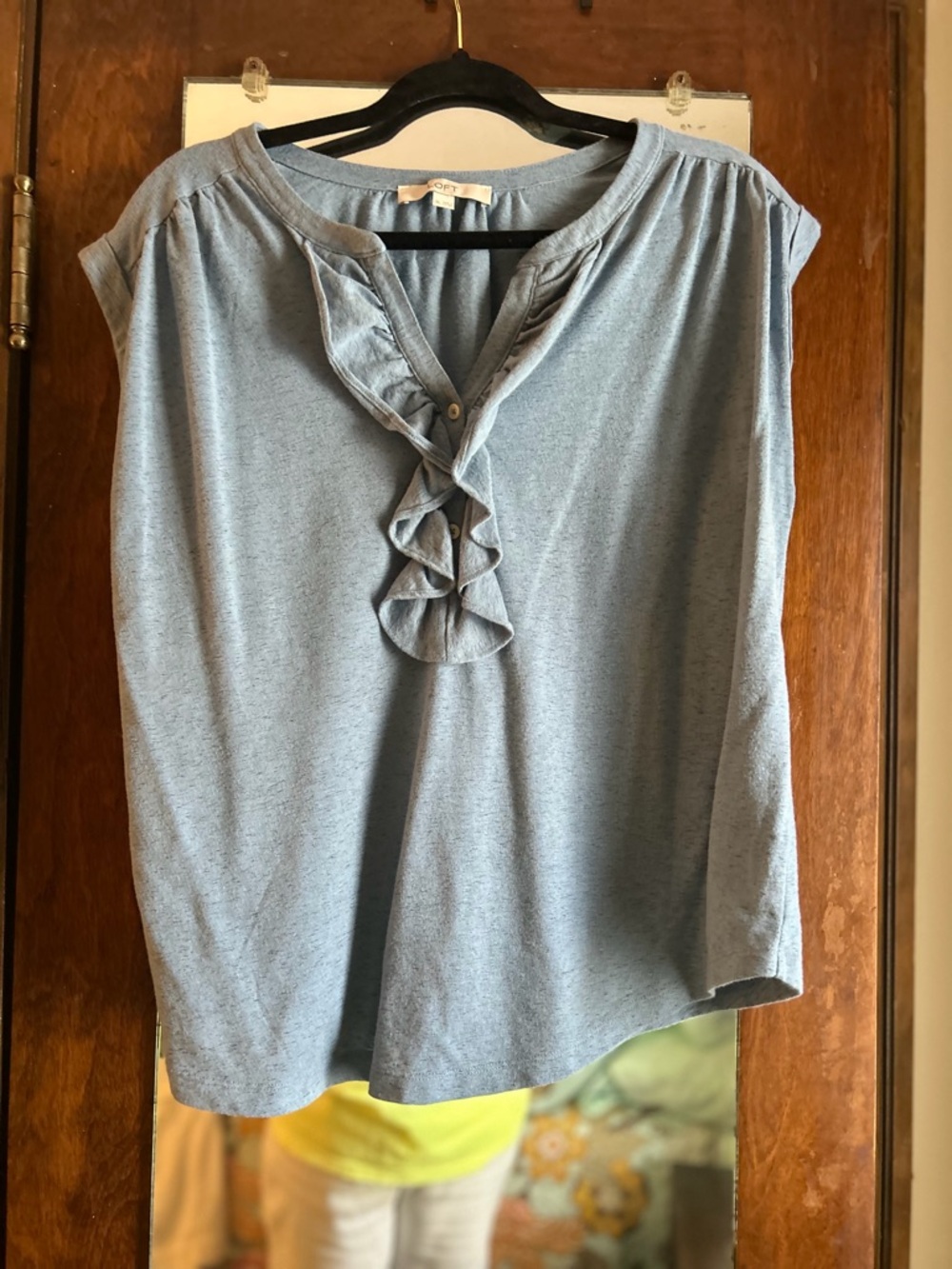 LOFT Light Blue Ruffle Henley Top